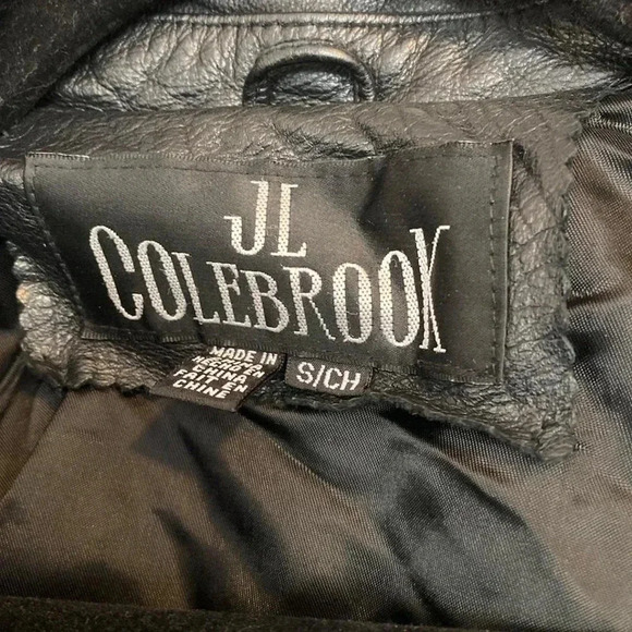 Jl colebrook black leather double breasted coat small belted button collared - Picture 3 of 3